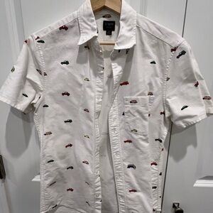 J. Crew White and Red Car Casual Button Down Shirt